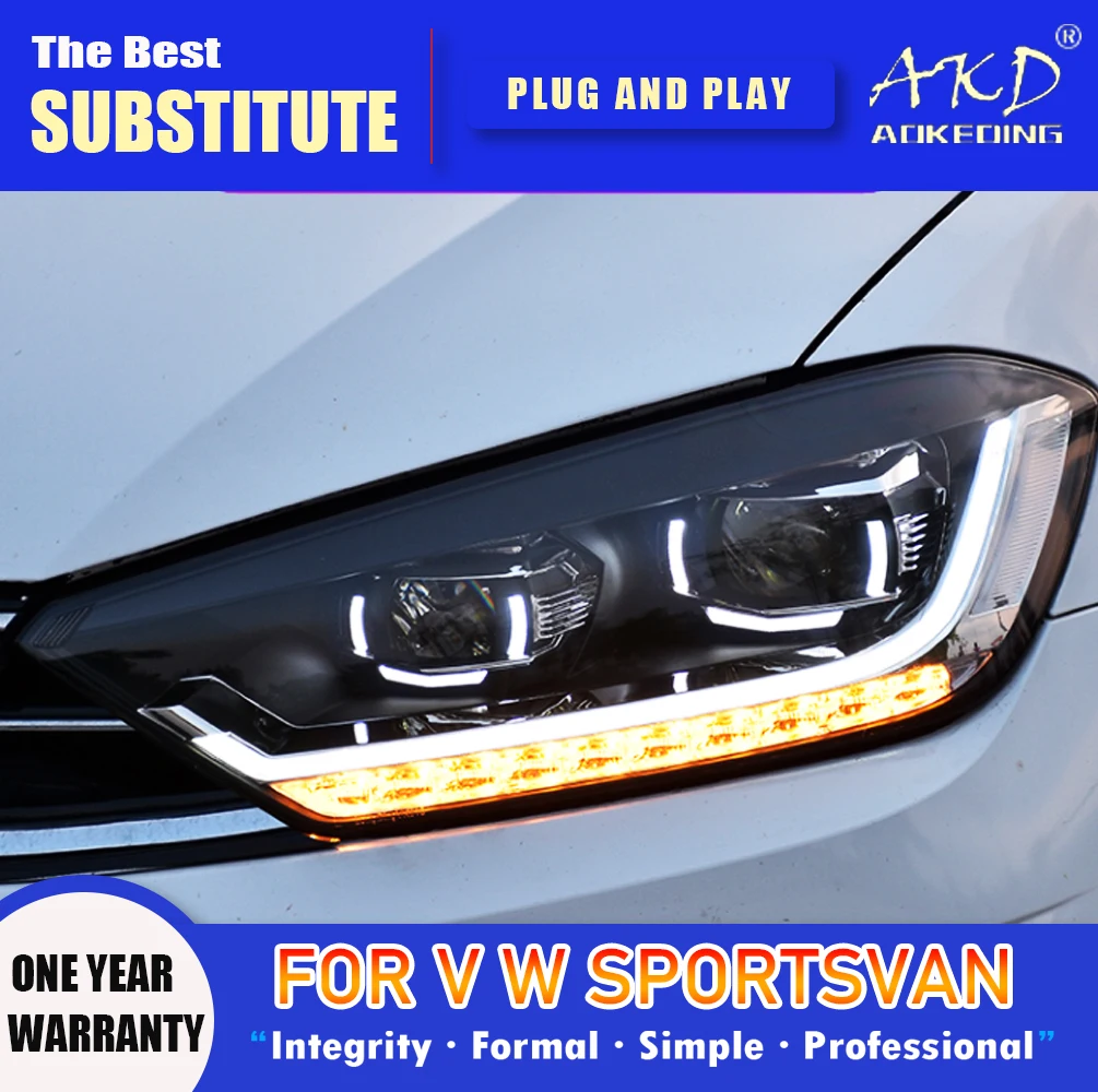 

AKD Head Lamp for VW Golf Sportsvan LED Headlight 2016-2020 Headlights Sportsvan DRL Turn Signal High Beam Angel Eye Projector