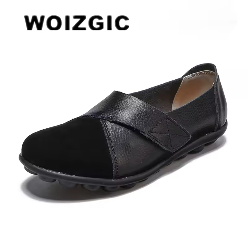 WOIZGIC נשים של נקבה אמא אישה אמיתי עור רך נעלי דירות מוקסינים Mocassin סירת וו לולאה דה Mujer גדול גודל 42 43 44
