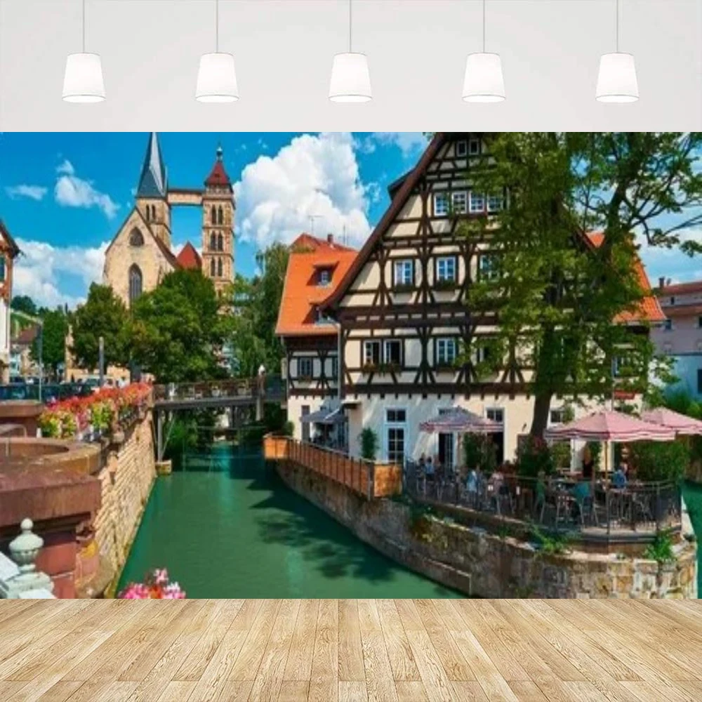 

Фон для фотосъемки Германия Средневековый город Neckar Река городской пейзаж Закат немецкий фестиваль пива плакат украшение комнаты фон