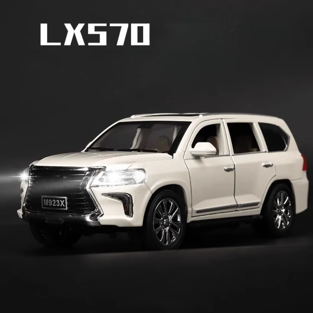 

1/24 Scale LX570 SUV Car Toy Model Alloy Diecasting 6 Doors Opened Sound Light Pull Back Off Road Vehicle Models for Kid Present