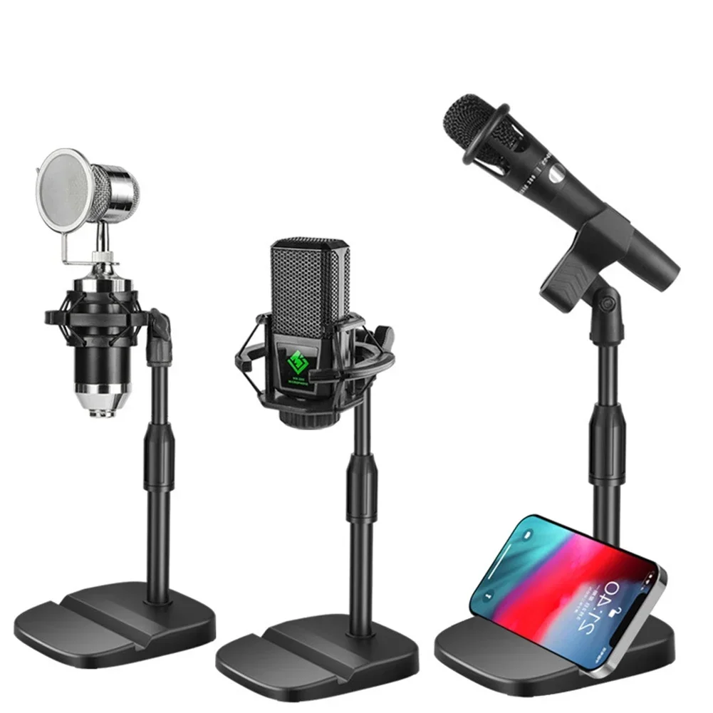 

Adjustable Desktop Microphone Stand Holder Mic Clip Phone Bracket With Base Retractable Phone Holder Mobile Phone Accessories