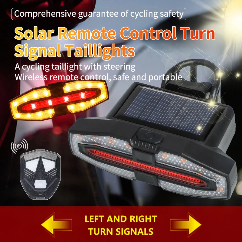 

Upgrade New Waterproof Bicycle Rear Light MTB Road Bike LED Light Source Remote Control Solar Turn Signal Bicycle Light