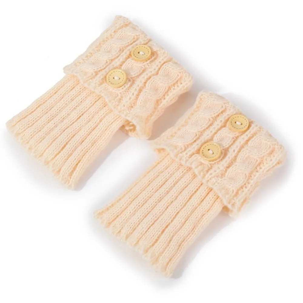 Crochet Knitted Boot Sock Sleeves Cable Knit Solid Color Leg Warmers Soft Foot Cover Turned-up Button Socks Boot Accessories