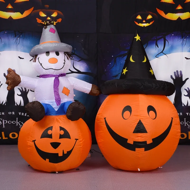 

Halloween Inflatable Toy LED Light Witch Hat Pumpkin Black Cat Halloween Decoration Outdoor Garden Yard Blow up Props Toys