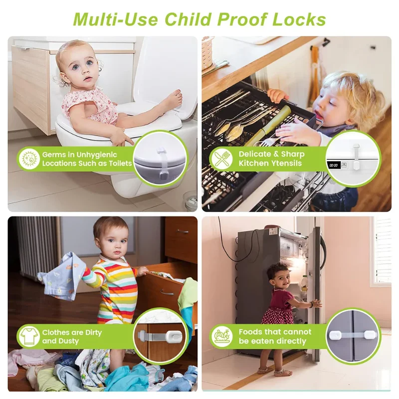 Cerradura de gabinete de seguridad para niños, longitud ajustable, protección de seguridad anticolisión para bebés, cerradura de puerta de cajón, hebilla de seguridad de plástico