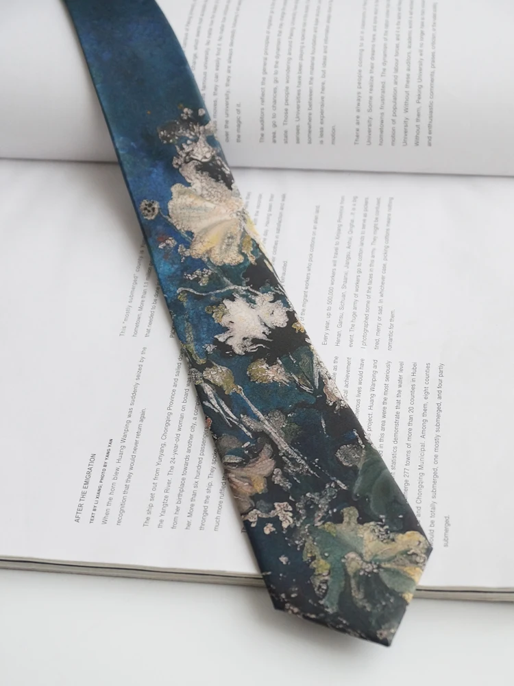 

Original design blue green oil painting texture tie lotus leaf printing tie for male and female ties
