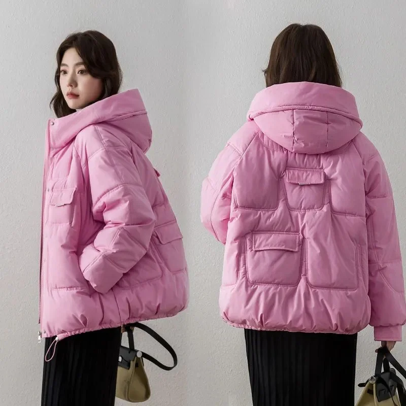 Winter Short Jacket Parkas Women 2024 New Thicken Warm Coat Hooded Solid Color Casual Parka Women Streetwear Down Cotton Jacket