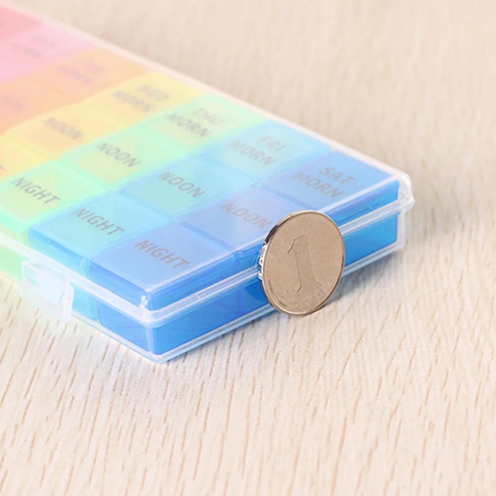 

2Pcs Detachable Medicine Organizer Box 21 Compartments Weekly Plastic Pill Storage Colorful Container Family Use