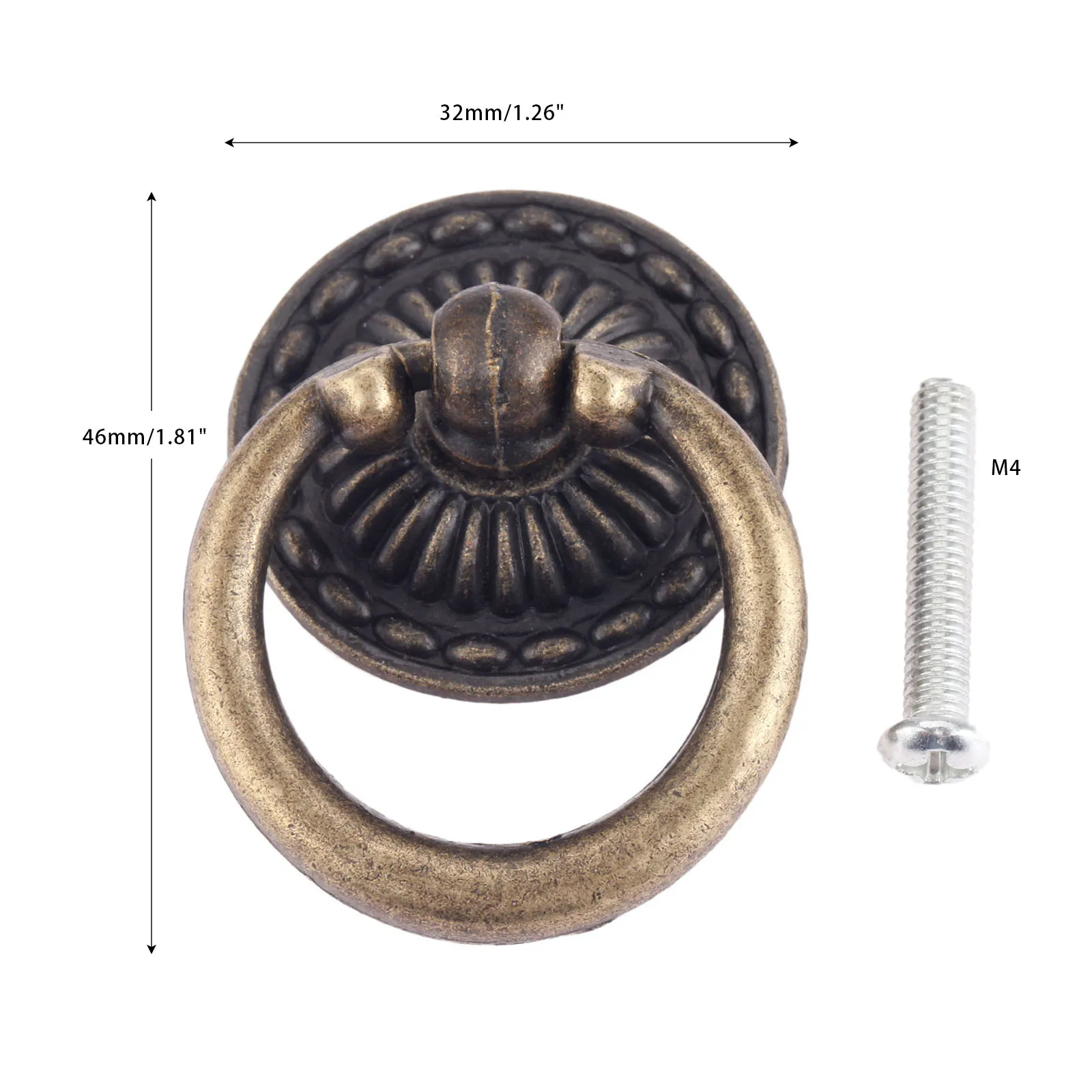 1PC Antique Bronze Wooden Box Ring Knob Furniture Handles Vintage Cabinet Knobs and Handles Door Cupboard Pull with Screw Decor