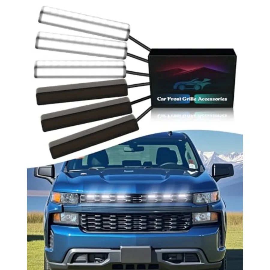 

6Pcs LED Grill Lights for 2019-2024 2025 Chevrolet Silverado Raptor Grille Marker Lights Silverado 1500 2500 3500 Accessories F