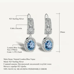 GEM'S BALLET 3.15Ct Natural London Blue Topaz Drop Earrings 925 Sterling Silver Classic Earrings for Women Gemstone Jewelry