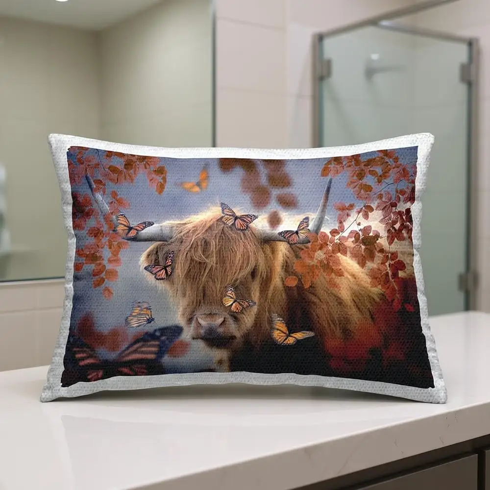 

Blue Butterfly and Cattle Outdoor Throw Pillow, 14 x 7 x 20