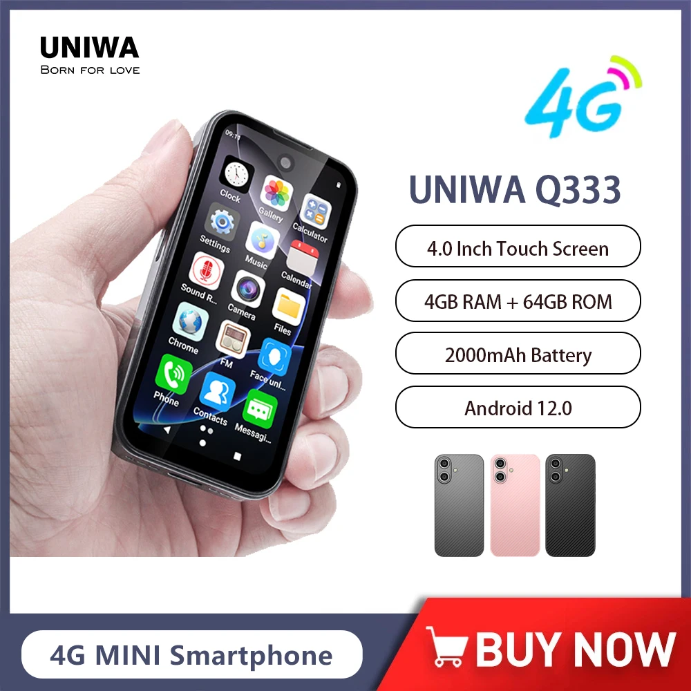 UNIWA Q333 Mini Smartphone Android 4GB RAM 64GB ROM 2000mAh Mobile phone Google Play Store Face ID 4G Small Phone Global Version