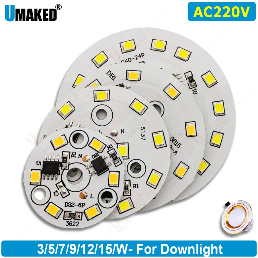 10pcs AC 220V 3-18W led downlight source,PCB with integrated smart IC driver diy for bulb lamp, aluminum plate board for ceiling
