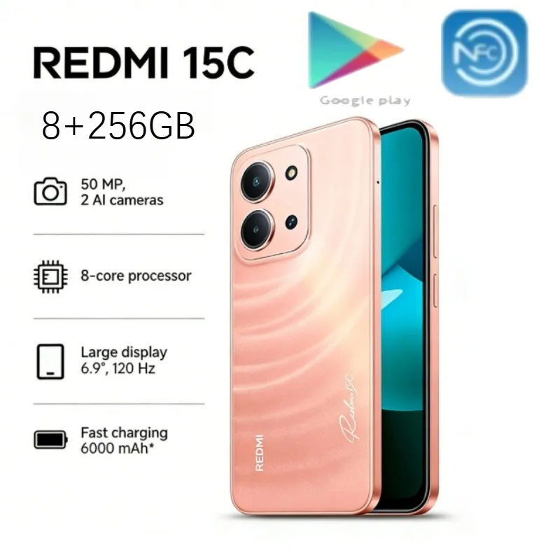 2026 (Latest Model) Redmi 15C Global Edition Smartphone, 8+256GB Storage, 6.5-inch FHD+ Display, MediaTek Helio G85, Dual SIM,