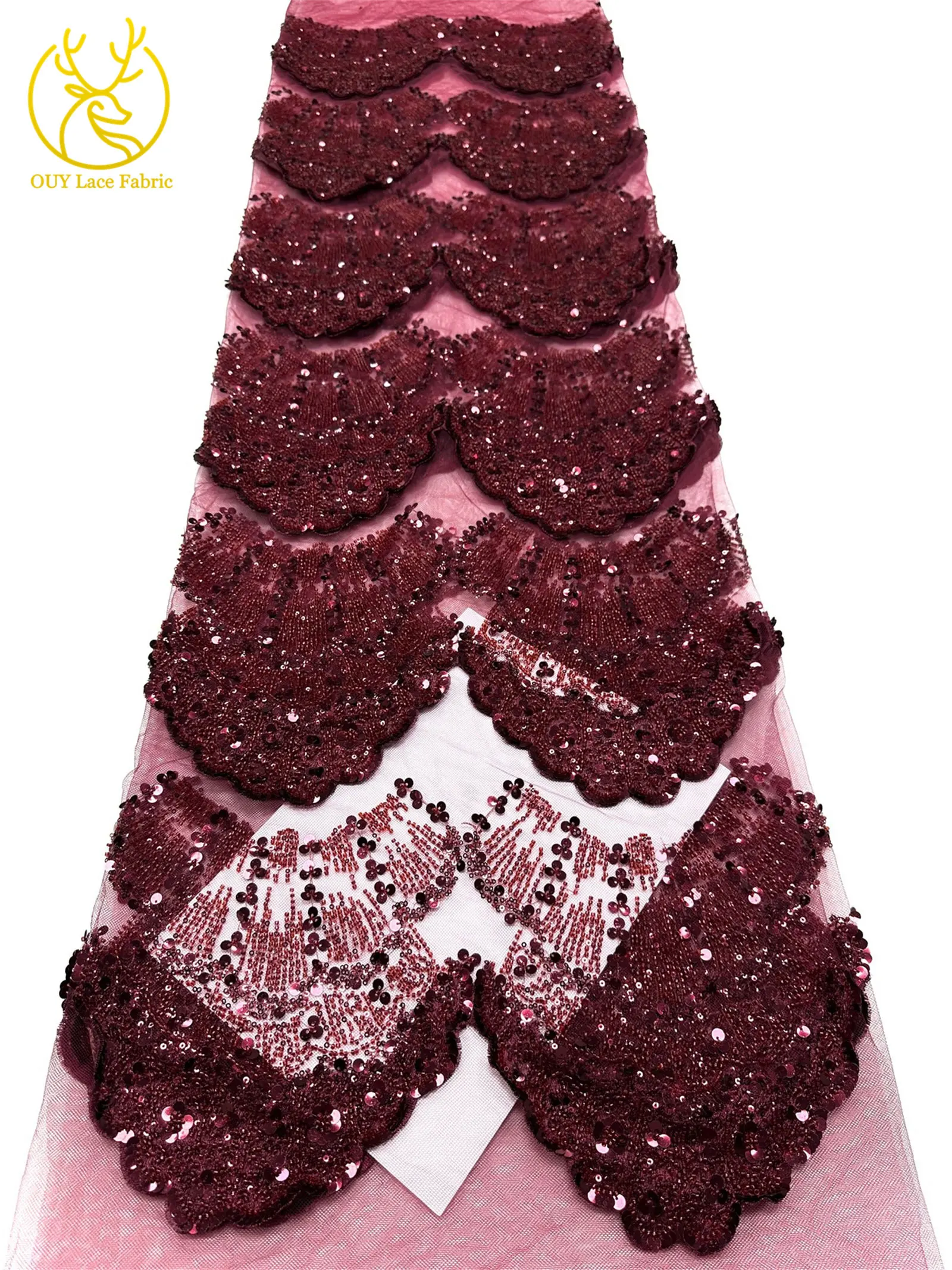Eleganter DIY handgefertigter bestickter 3D-Spitzenstoff mit Perlen, afrikanischer Pailletten-Tüll, nigerianischer Hochzeitsstoff für Damen, 5 Yards – Detail 12