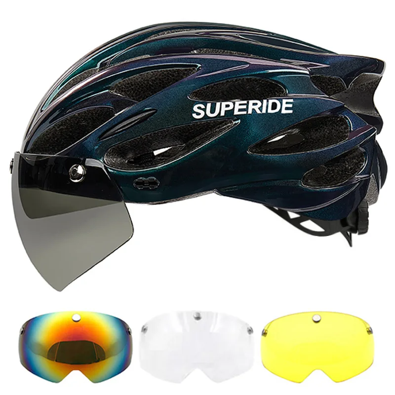 SUPERIDE Ultalight Cycling Helmet with Magnetic Googles & Sun Visor Men Women In-mold Road Bike MTB Bicycle Helmet