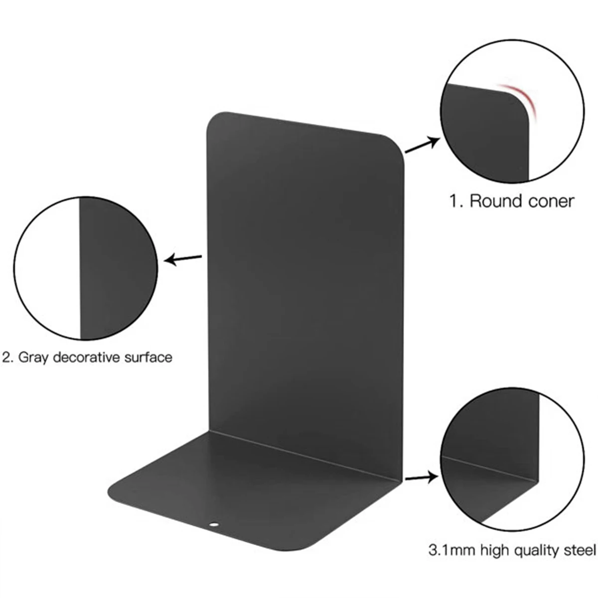 2Pcs Metal Bookends Heavy Duty Book Ends Support Minimalist Decorative Bookends Multi-Purpose Book Stoppers for Office Library
