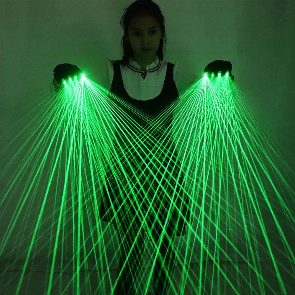 Multi Lines Beam Green Laser Gloves Laser Show 1 Pair Gloves with Battery Charger for Night Club Dance Event Show