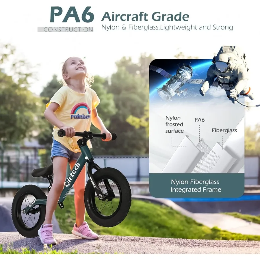 12インチバランスバイク、2歳、3歳、4歳、5歳の男の子と女の子向け、軽量ナイロンフレーム、幼児用トレーニングバイク、ペダルなし、調整可能