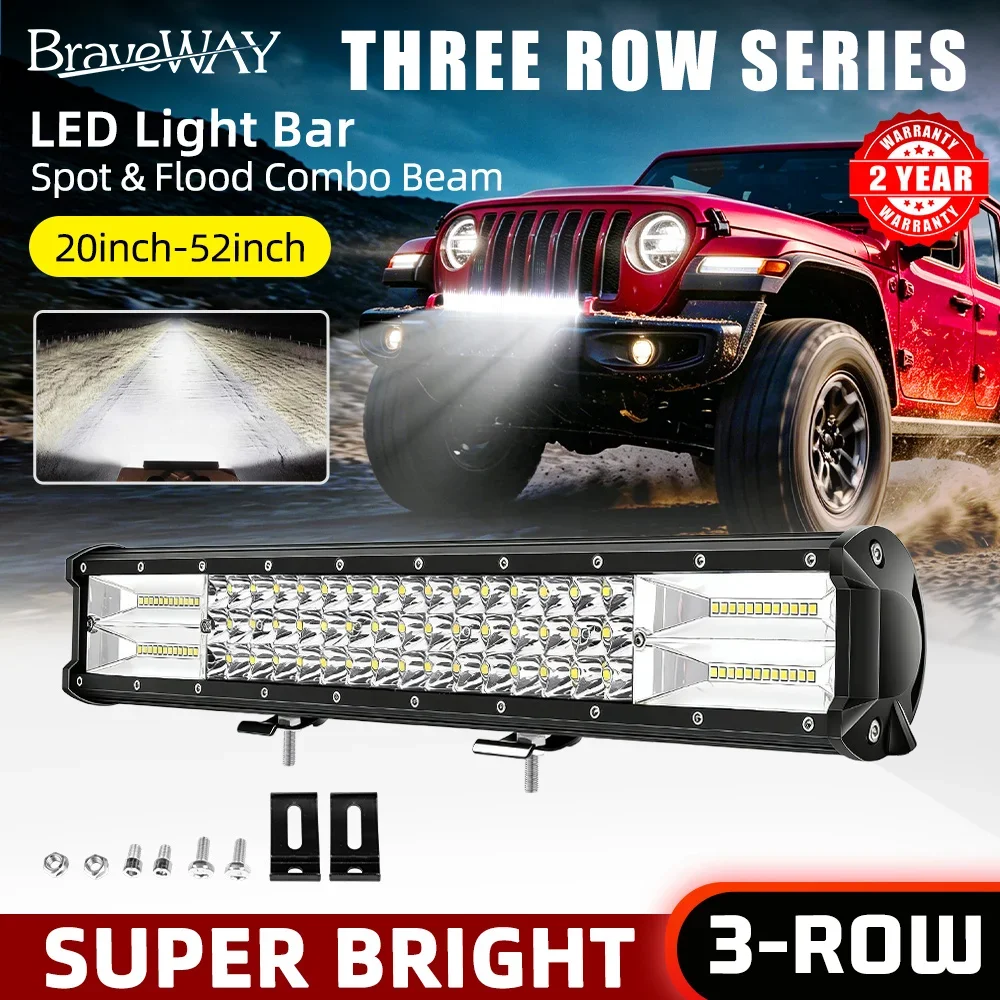 HAOLIDE 3 Row LED Light Bar 20 Inch Combo Spot Flood Beam IP68 Offroad Driving Lamp 12V ATV UTV Truck Picup Hilux off-road use