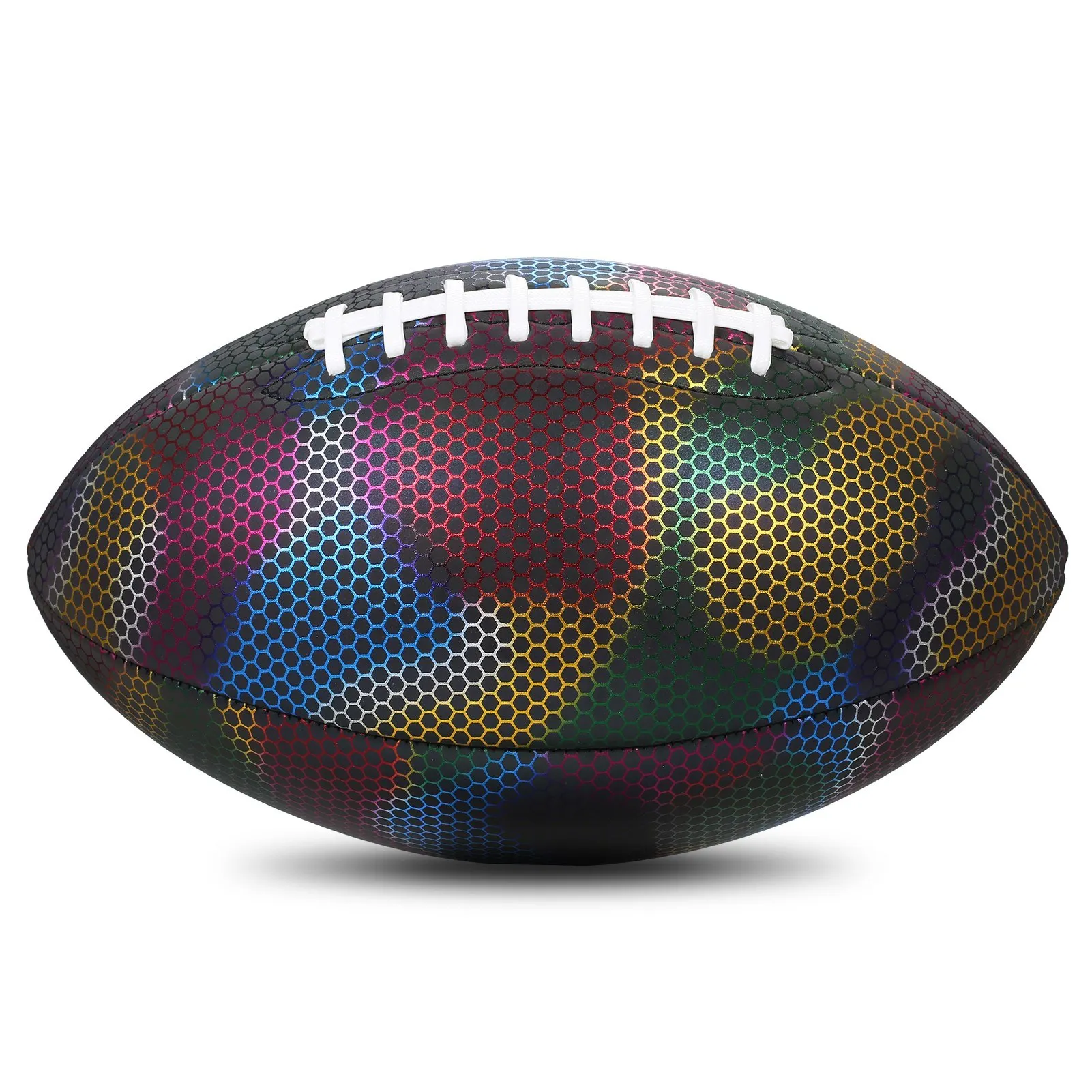 Holographic Reflective Football Glowing Luminous Rugby Indoor Outdoor Leather Football Gifts for Boys Girls Men Women