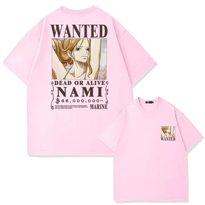 تي شيرت One Piece Nami Wanted للرجال والنساء صيفي 100% قطن برسومات الرسوم المتحركة تي شيرت كاجوال ملابس الشارع ​   أنيمي تأثيري