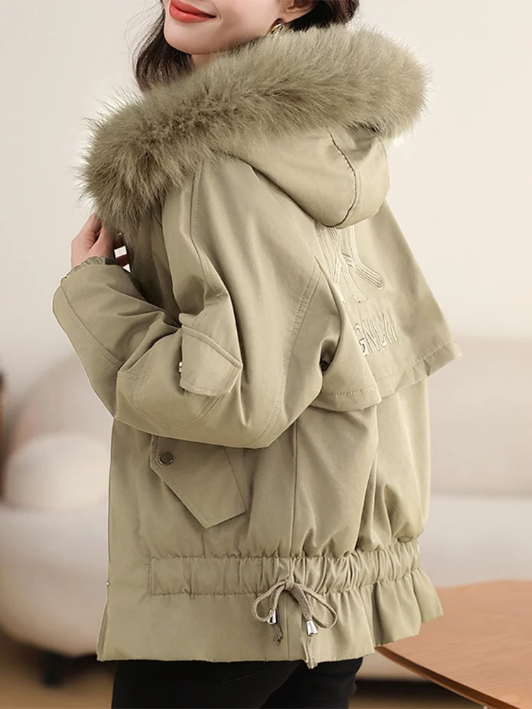 

Women's Winter Cotton Jacket Thickened Fleece Lined Short Coat Korean Style Commute Loose Fit Zipper Hooded Long Sleeve