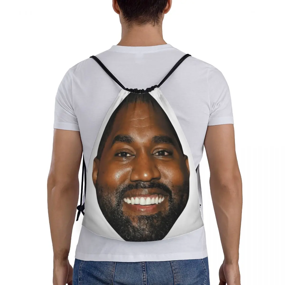 Custom Funny Kanye West Meme Drawstring Backpack Bags Lightweight Rapper Music Producer Gym Sports Sackpack Sacks for Traveling