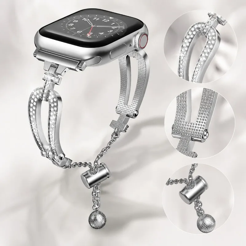 Luxuriöses Metallarmband mit Strasssteinen für Apple Watch, 42 mm, 44, 45, 46, 49, 38, 40, 41 mm, Armband für iWatch Series SE 11, 12, 10, 9, 8, 7, 6, 5, 4.