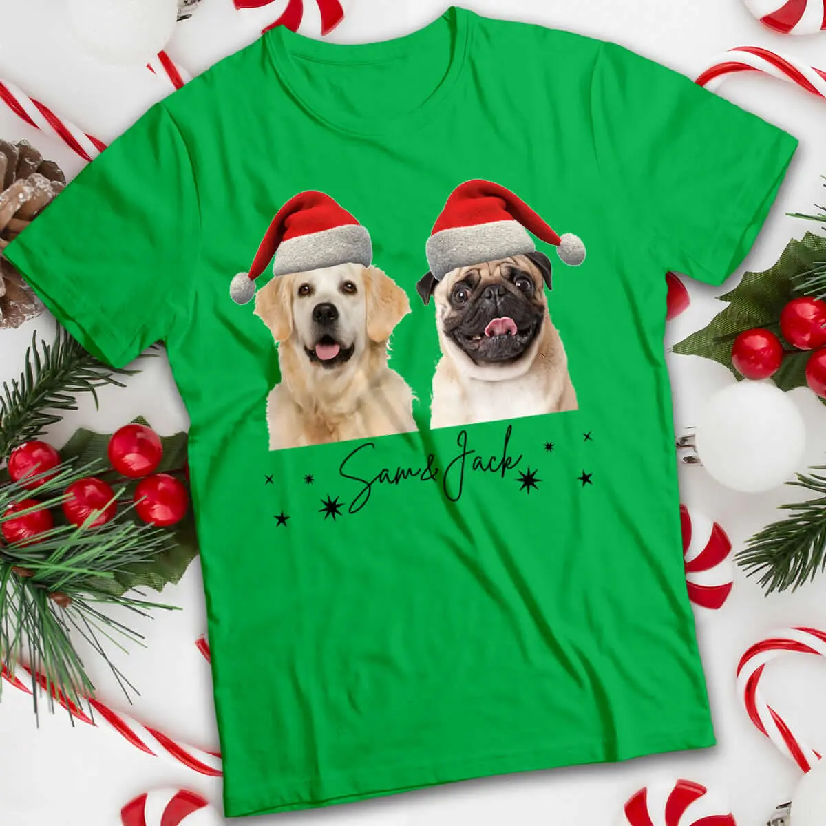 Персонализированная забавная мужская и женская рождественская футболка с собакой # MC