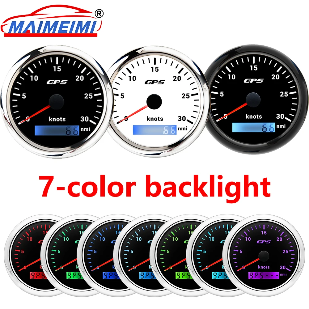 

85MM Digital GPS Speedometer Gauge 0~30 Knots/0~60 Knots Speed Gauge with Odometer GPS Antenna 7-color backlight For car boat