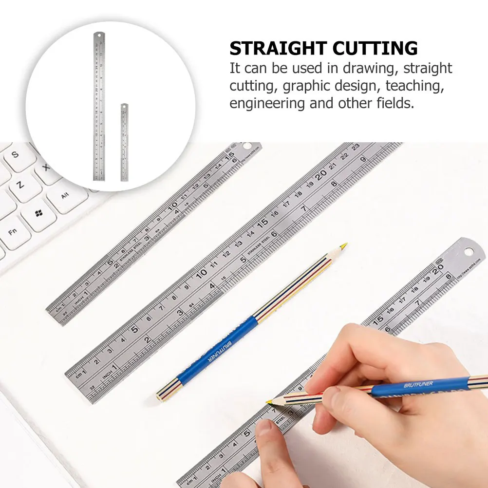 

2Pcs Steel Straight Rulers Stainless Steel Heavy Duty Precision Measuring Drawing Tools for Office School Double Sided Ruler