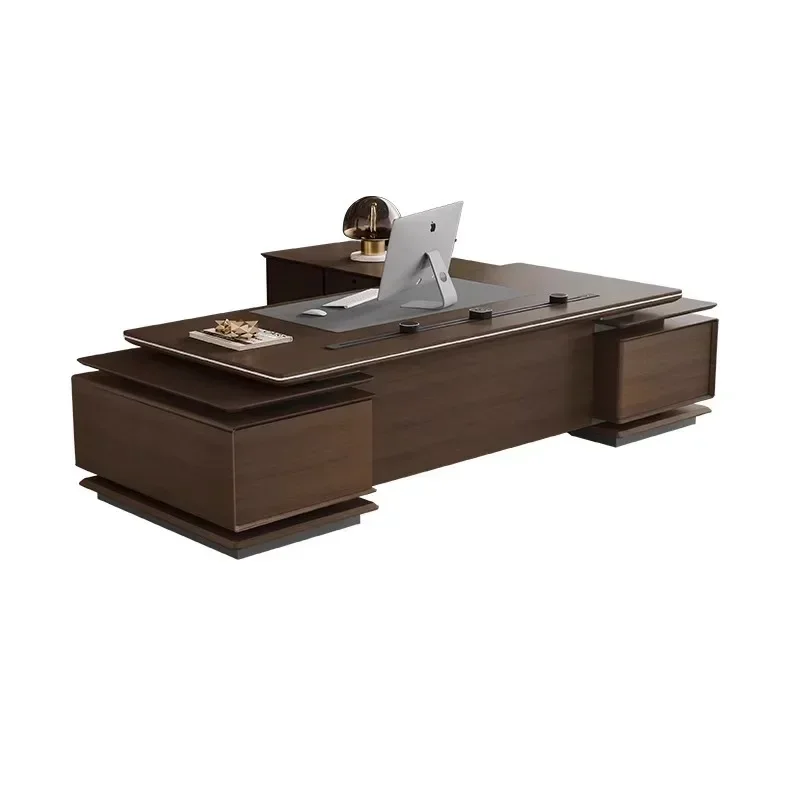 

Модный президентский стол, стол для босса, простой современный офисный стол из цельного дерева с электрической направляющей