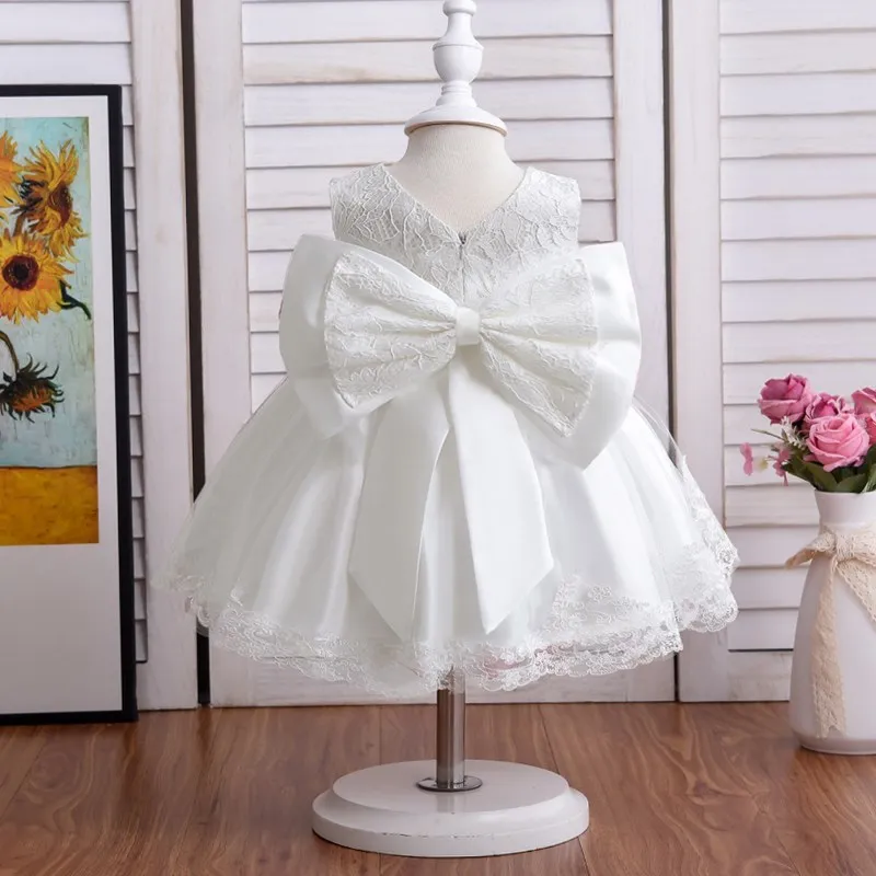 Baby 1st Birthday Baptism White Dress Big Bow Princess Baby Dresses Newborn Infant Christening Photo Dress Party Toddler Dresses