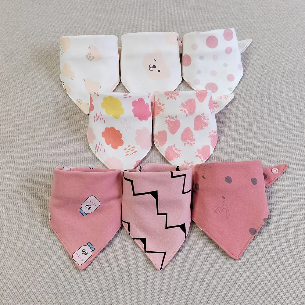 8Pcs Baby Bibs & Burp Cloths Cotton Triangle Double Layer Teething Saliva Towel Infant Feeding Slabber Newborn Stuff
