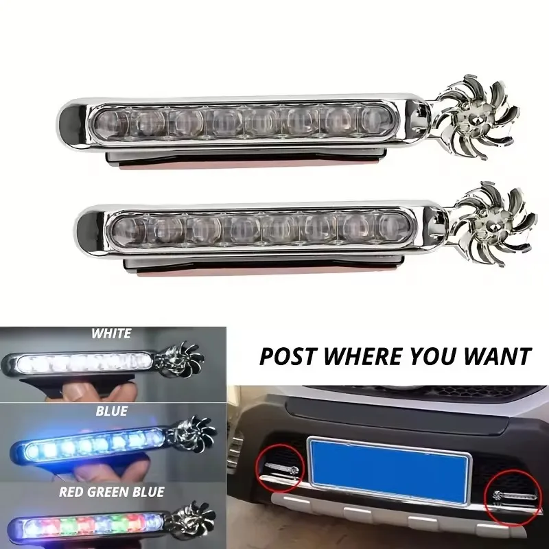 2 stücke Wind Powered Auto LED Tagfahrlicht Hilfs Beleuchtung Rotation Fan Lampe Automobil Tag Zeit Scheinwerfer Dekorative