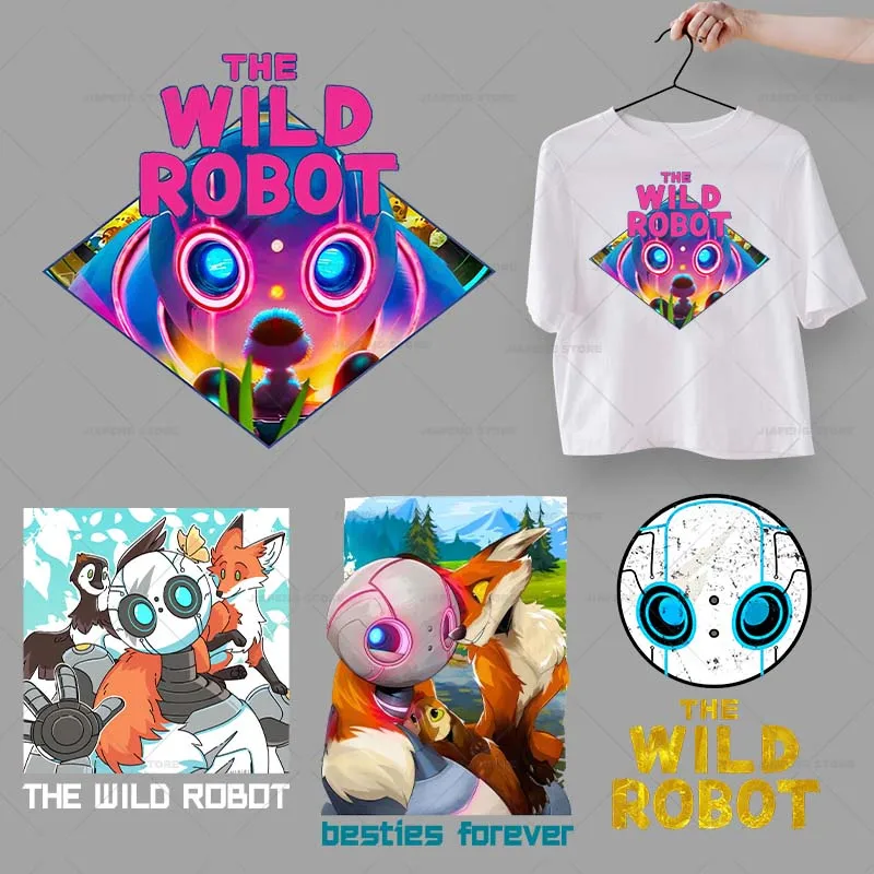 The Wild Robot Printed Patches Rozzum unit 7134 Heat Transfers Vinyl Stickers For T-shirt Iron On Patch For Clothes Jacket Decor