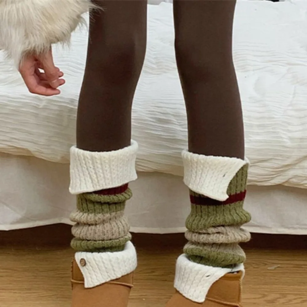 

1 pair New Kawaii Retro Leg Warmers Y2K Women Knee Calf Long Socks Striped Winter Pile Knitted Wool Long Socks
