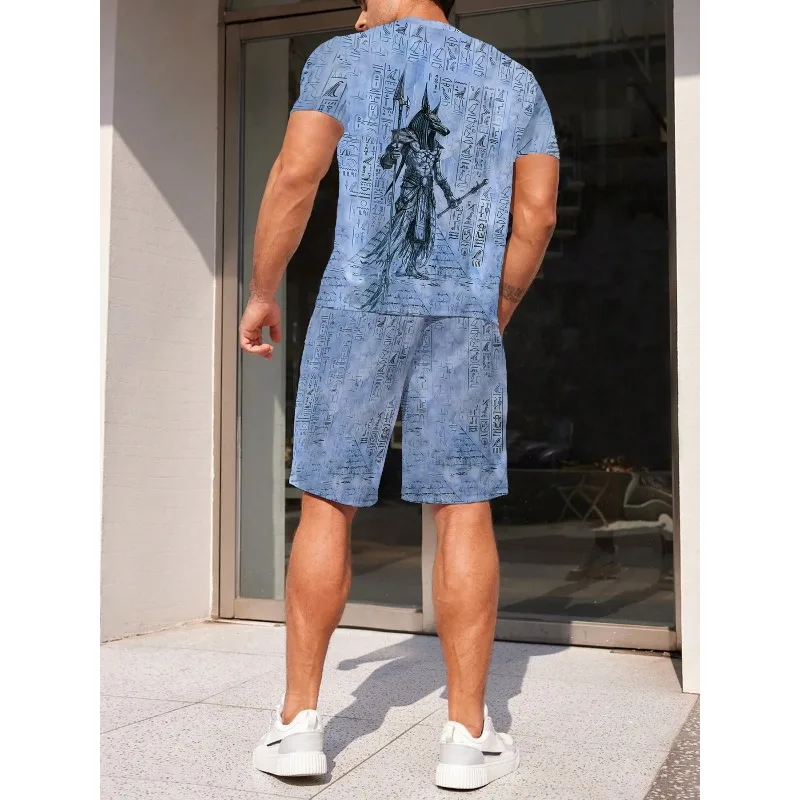 2025 Fashion New Trend Summer 3D Digital Printing Creative Casual Round Neck Short Sleeved Shorts Set Retro Men's T-shirt