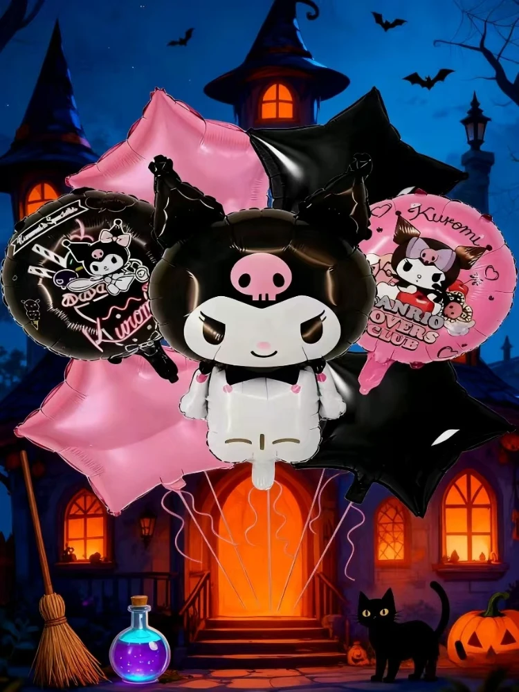 Set di palloncini Sanrio Kuromi da 7 pezzi Tema Kawaii Palloncini viola neri Decorazioni per feste per compleanno Forniture per cosplay di Halloween