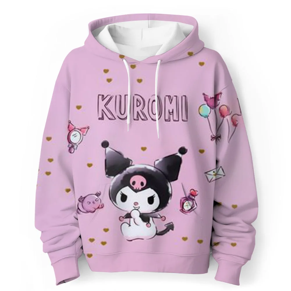 MINISO Hellokitty Kuromi 3d Print Girls Hoodies Long Sleeve Hooded Sweatshirt Tops Lovely Pullover Girls Spring Autumn Clothing