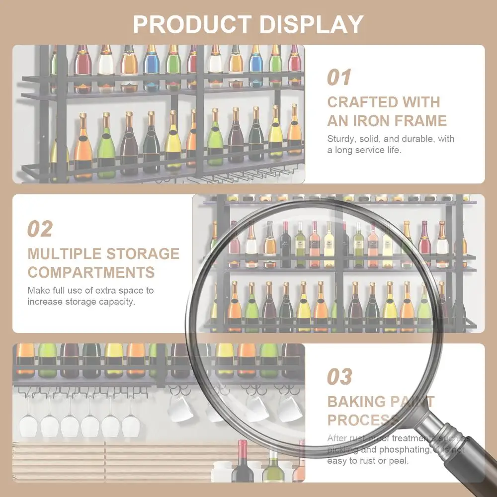 

Настенная полка для вина, 3-х уровневые промышленные полки для ликера с держателем для стекла, полка для бутылок для вина для дома, столовой и кухни