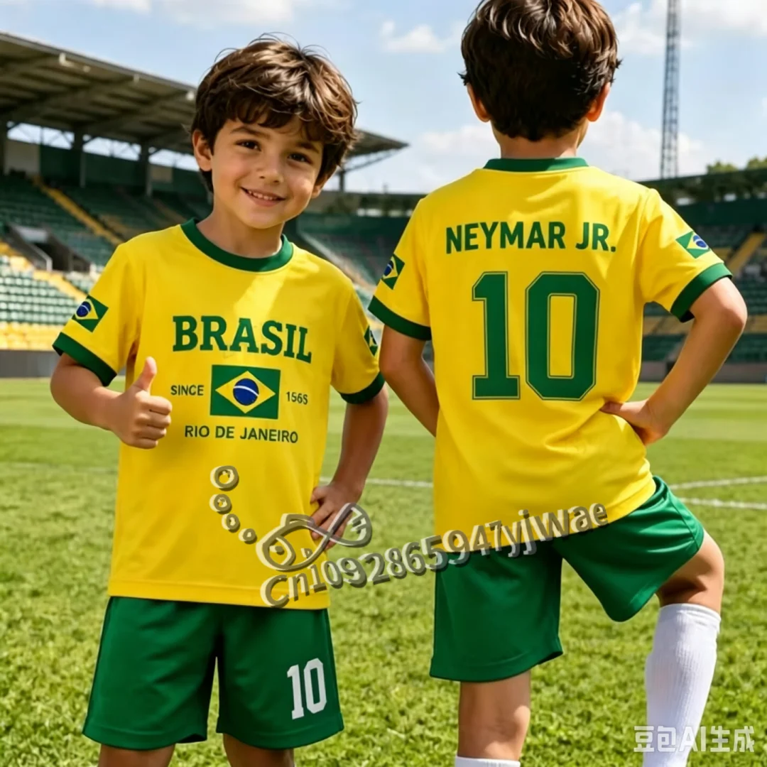 2026 Special Neymar 10 & VINI JR Football Jersey Tee & Shorts Set Sportwear Brazil Fans Streetwear Tshirt Shorts 2‑Piece Set