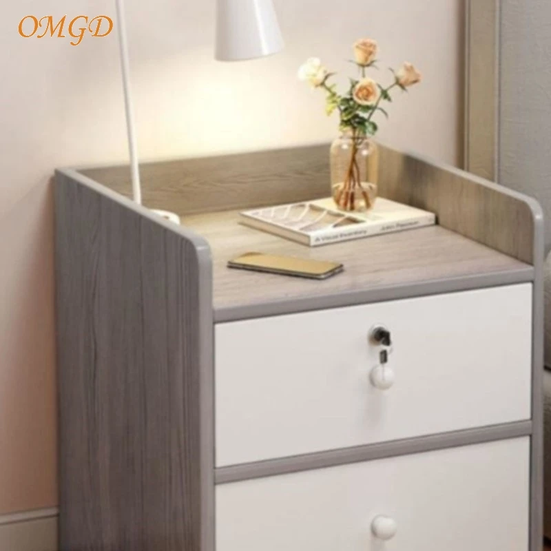 OMGD-pequena mesa de cabeceira moderna para casa, bloqueio simples, armário, Net Red, quarto de aluguel, quarto novo
