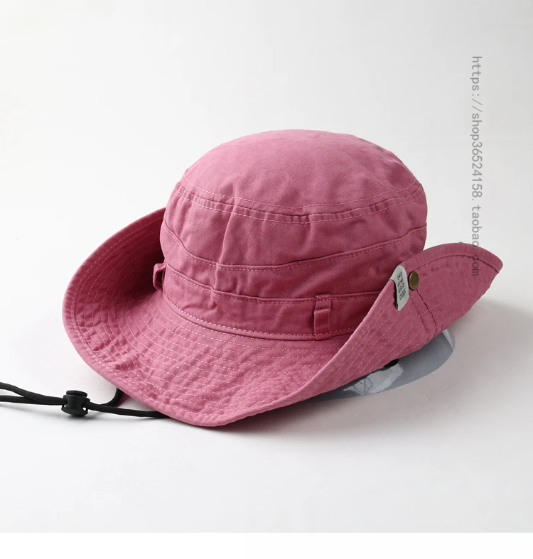 

Spring and Autumn Washed Cotton Outdoor Camping Climbing Hiking Big Brim Fisherman Hat Men Fishing Sun-Proof Basin Hat Women