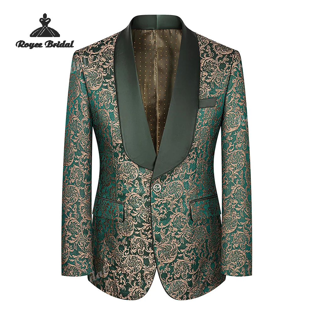 Ciemnozielony żakardowy trzyczęściowy garnitur męski na ślub, jednorzędowy, z klapami szalowymi, garnitur wieczorowy 2026, szyty na miarę trajes para hombre