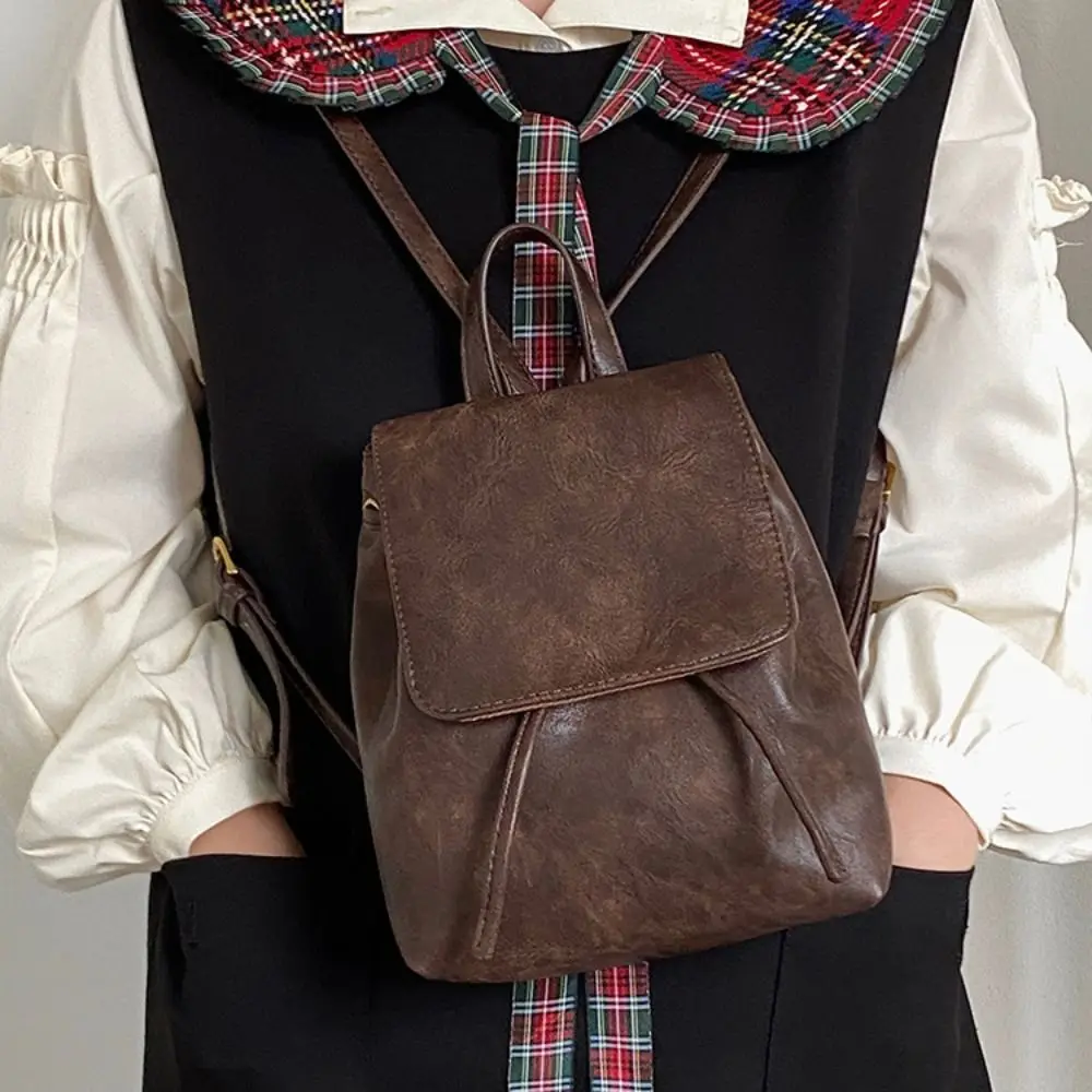 Women Fashion Leather Backpack Unisex Vintage Brown School Bag Girl Multifunctional Handbag Shoulder Bag Casual Travel Backpacks