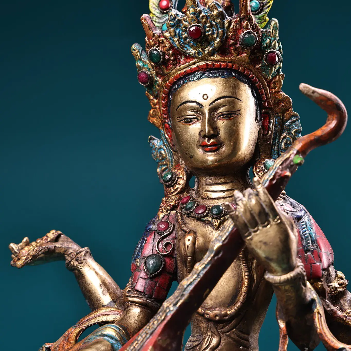 Tibetan Antique Copper Multi Arm Avalokiteshvara Statue Painted Home Altar Decor Collectible