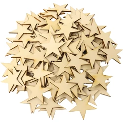 50pcs 4cm Wooden Star Craft Ornaments, Unfinished Blank Wooden Star Slices Embellishments for Christmas, Wedding, DIY Craft